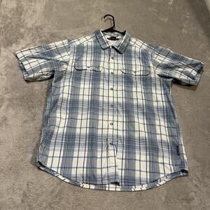 ExOfficio Shirt Mens Large Blue Plaid Short Sleeve Hiking Outdoor Button Up